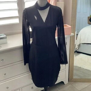 GUESS NWOT Mesh Black Bodycon Long Sleeve Dress, Size 10